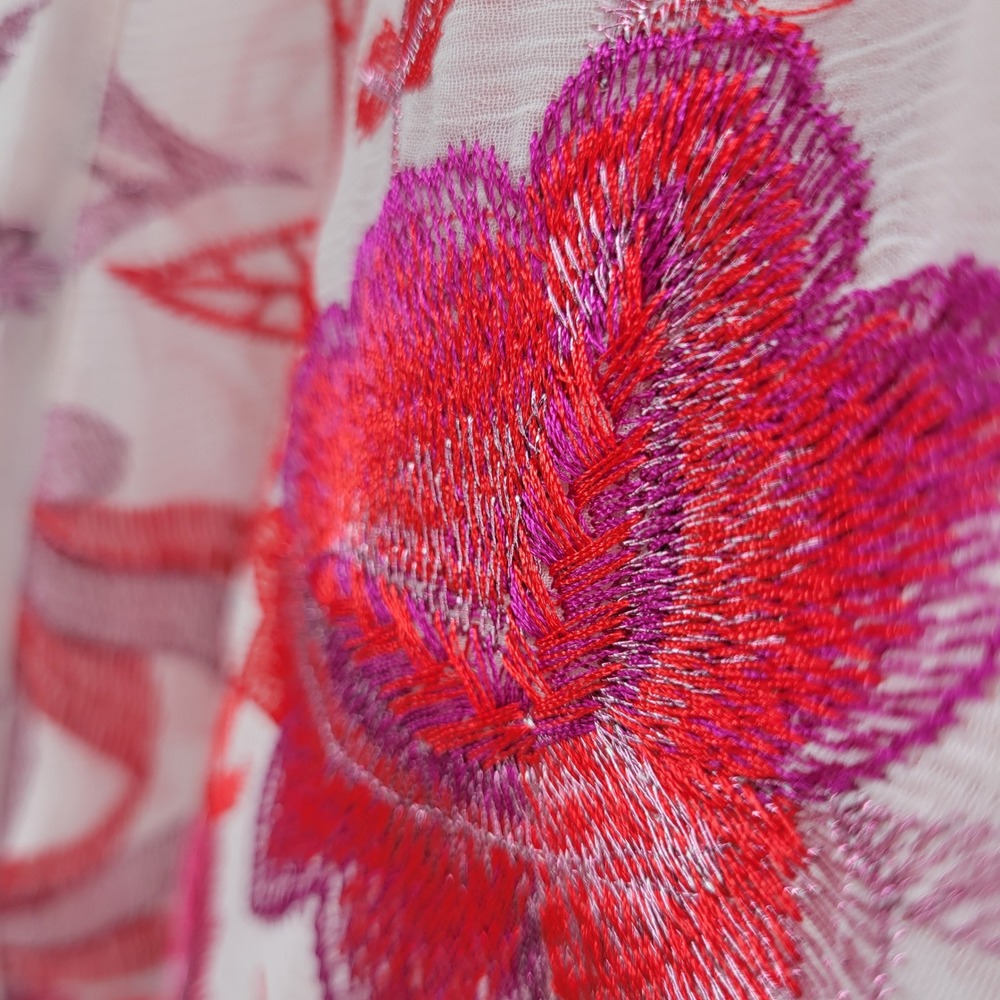 Soft Surroundings Pink Floral Embroidered Sheer Duster Cardigan Kimono XL Resort - Picture 3 of 8